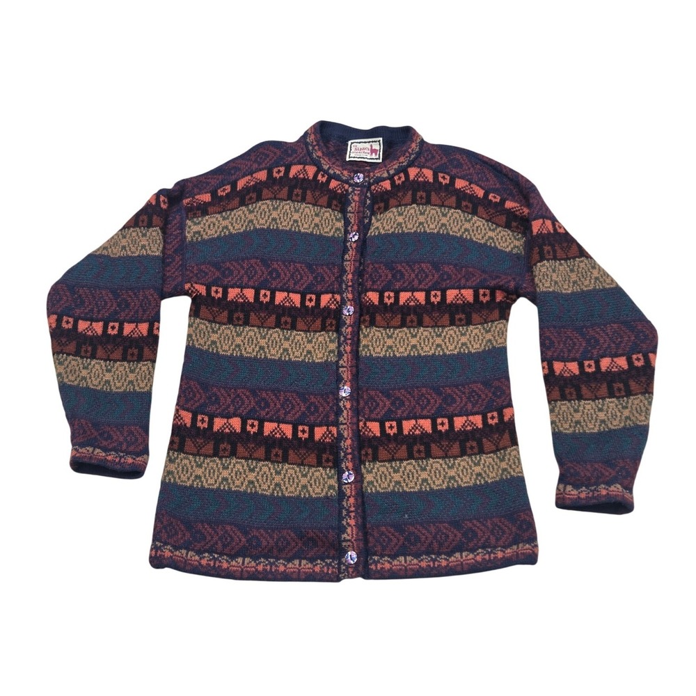 Vintage Alpaca Connection Handmade Peru 100% Alpaca Geometric Cardigan Sweater